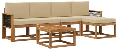 vidaXL Outdoor-Sofagarnitur mit Kissen 6 pcs Natur und Beige Polyester, Garten-Couch, modernes Sofa-Set für draußen, langlebige Möbel, Coole Terrasse, stilvolles Loungen im Freien