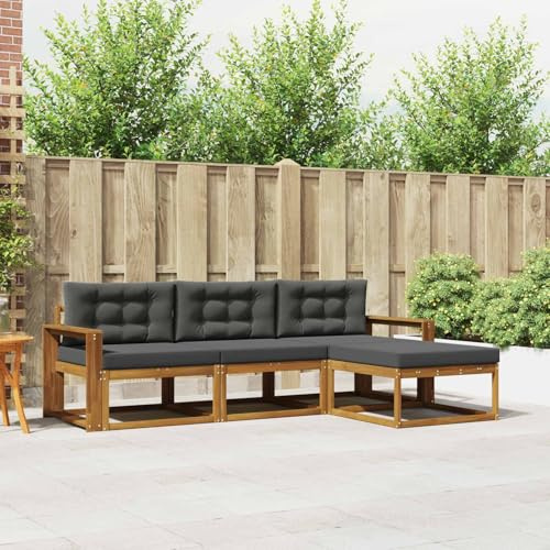 Gecheer Outdoor-Sofagarnitur mit Kissen 4 pcs Natur und Anthrazit, Gartensofa Outdoor Sitzgruppe Gartenlounge Gartenmöbel Set für Balkon Terrasse Café-Bereich3367410