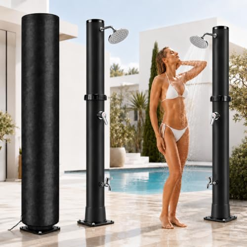 Bsteciar Doccia Solare da Giardino 35 Litri con Custodia Protettiva - Doccia da Esterno con Soffione a Pioggia Regolabile, Rubinetto, Regolazione della Temperatura e Pressione, Doccia Piscina Esterno