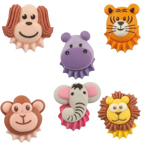 72 Tier Köpfe, flach aus Zucker | Hund | Nilpferd | Affe | Elefant | Tiger | Löwe