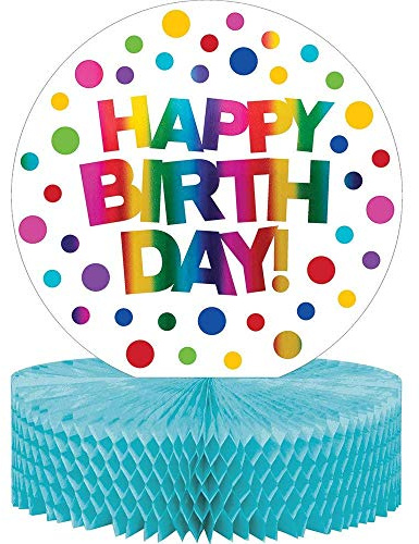 Creative Party PC331789 Metallic Rainbow Birthday Honeycomb Foil Centerpiece-1 Pc, Paper, Blue