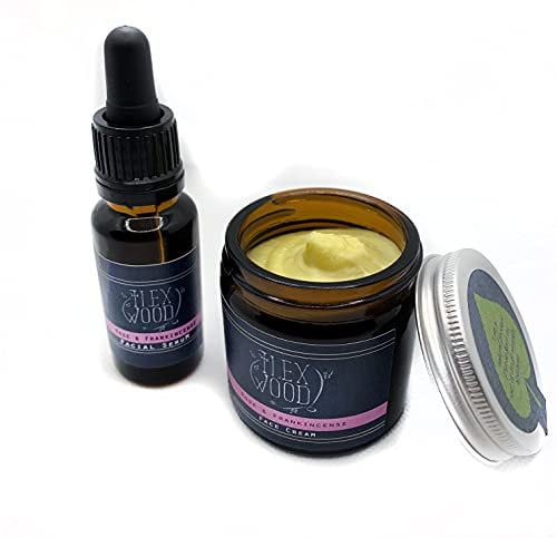 Rose und Weihrauch Creme & Serum Geschenkset - handgefertigt, 100% natürlich, vegan, feuchtigkeitsspendend, Anti-Aging, tierversuchsfrei, palmölfrei, plastikfrei