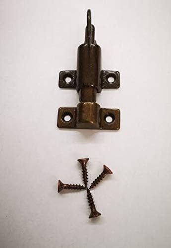 Cricchetto per finestre mm.60x45x45 ad apertura vasistas in ottone bronzato,completo di incontro a filo mm.45x15x15 e di viti brunite per un corretto fissaggio