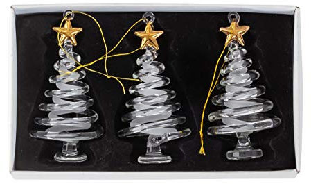 Moderne Christbaum Anhänger Tannenbaum Weihnachtsbaumschmuck Set aus Glas mit 3 Stück Glastannenbäume mit goldenem Stern Höhe 8 cm