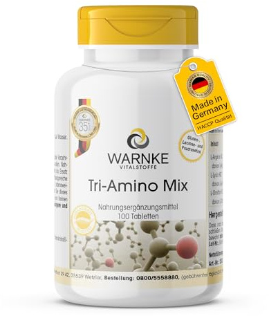Complexe d'acides aminés - Arginine, Lysine, Ornithine - dosage élevé - 100 comprimés | Warnke Vitalstoffe - Qualité des pharmacies allemandes