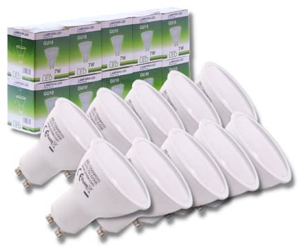 Jandei - Pack de 10 Bombillas LED GU10 de 7W (equivalente a 50W), 3000K Blanco Cálido, 650 Lúmenes, Bombillas de bajo consumo, no regulables, para hogar, oficina, tienda.