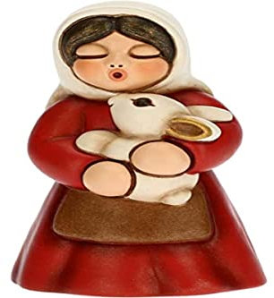 THUN - Figur Krippe Damen mit Kaninchen - Weihnachtsdekoration Haus - Linie Krippe, rote Variante - Keramik - 5 x 5 x 8 cm