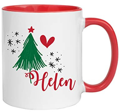 Personalised Cute Christmas tree name mug with Red Inner & Handle/Christmas Gift for her/Xmas friend or family gift Coffee Mug
