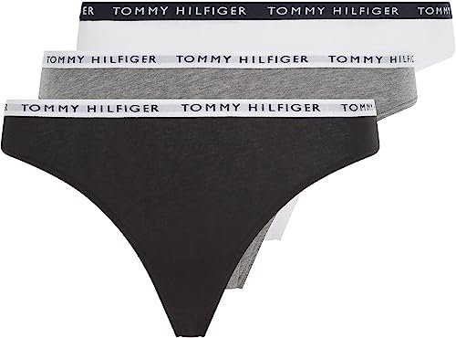 Tommy Hilfiger Perizomi Confezione da 3 Donna Tanga, Multicolore (Medium Grey Heather/White/Black), L