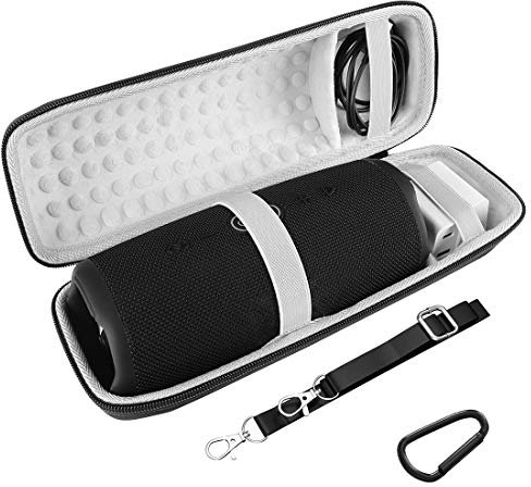 Geekria Shield Étui compatible avec enceinte Bluetooth portable JBL Charge 5, Charge 4, coque rigide de rechange avec espace pour accessoires (noir)