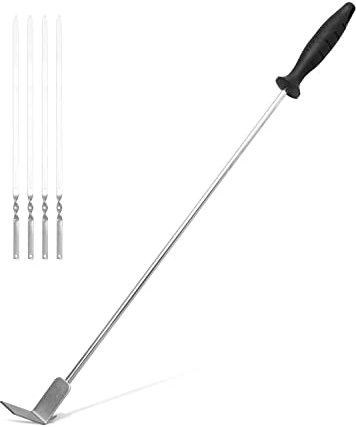 JRG68 Charcoal Grill Ash Rake - 25 inch, Scraper Cleaning Tool for Wood-Fired Pizza Oven, BBQ, Kettle Grills, Fire Pits, Restaurant, Pizzeria - Complete with 4 Skewers