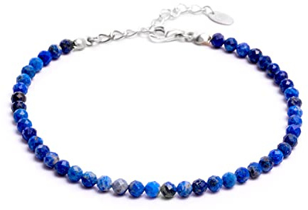 BERGERLIN Bracelet de Cheville véritable Pierre Naturelle avec Fermoir Doré ou Argent Sterling 925 - Perles à facettes - Bracelet Cheville avec Certificat d'Authenticité, 925 Argent - 22+5cm, perle,