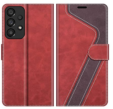 MOBESV Hülle für Samsung Galaxy A33 5G Handyhülle, Lederhülle mit Kartenfach, Klapphülle mit Ständer, Flip Case Handytasche Schutzhülle, Modisch Rot