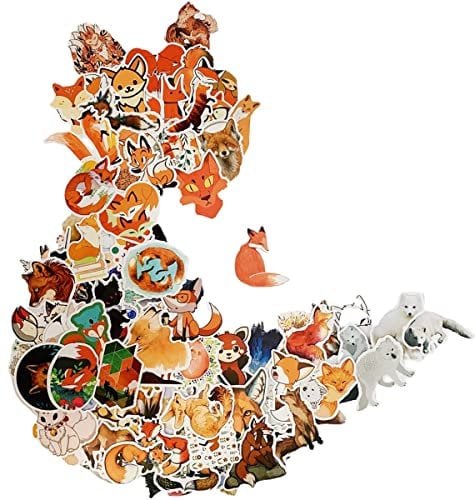 WOSHIDEFA Fox Stickers Vinyl Waterproof Stickers for Laptop,Skateboard,Water Bottles,Computer,Phone,Guitar,100PCS Fox Stickers for Kids Adult