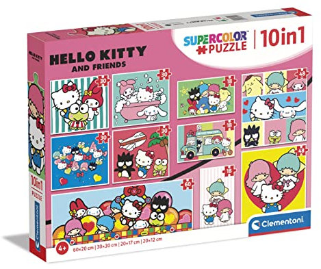 Clementoni 80509 Hello Kitty Supercolor Kitty-10 in 1 (3 18, 30, 2 48 Und 1 Puzzle Mit 60 Teilen), Kinderpuzzle Ab 4 Jahren, Made In Italy, Mehrfarbig Amazon Exclusive