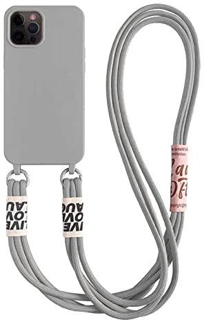 Emlivi Mobile Phone Chain Case for iPhone 11 Necklace Mobile Phone Case Nylon Shoulder Strap Liquid Silicone TPU Cover with Cord for Hanging Protective Case with Stylish Band Case for iPhone 11 Grey