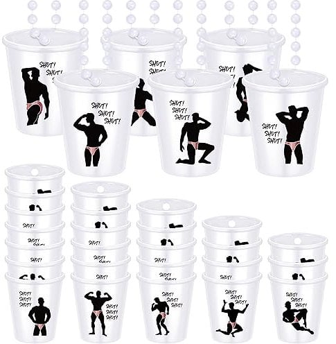 Janmercy 12 Pieces Beaded Shot Glass Necklaces Plastic Shot Necklace Cups Naughty Shot Glass Favors Bridal Party Decorations for Bridal Shower Wedding Party Supplies (Rose Gold)