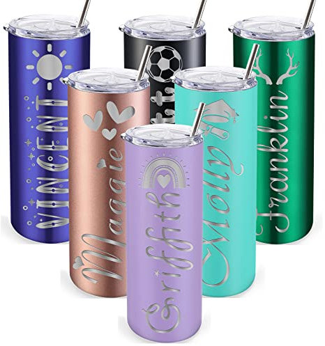 Bicchieri Personalizzati con Coperchi e Cannucce da 20 oz Bicchieri in Acciaio Inox Incisi al Laser Personalizzati con Testo del nome Regali per Donne e Uomini