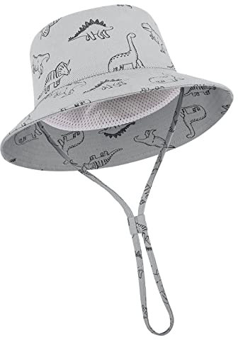 TOMEEK Sombrero de Sol para Bebé Gorro Bebe Verano Gorra Pescador Protección Solar Bebé Niños y Niñas UPF 50+ Gorra Playa Plegable con Correa Ajustable para la Barbilla y ala Ancha, Gris, Talla L