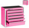 P.I.T. Mini cassetta degli attrezzi rosa, portatile a 5 cassetti, in acciaio, con fodera, piccola cassetta degli attrezzi rosa per riporre gli attrezzi, fai da te domestico