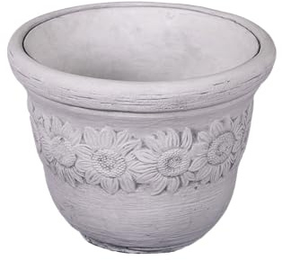 gartendekoparadies.de Blumentöpfe mit Sonnenblumen-Motiv im Set Pflanzgefäß aus Steinguss, H. 35 cm, 29 Liter, 23 kg, Grau, frostsicher für Außenbereich (L / 17 Liter)
