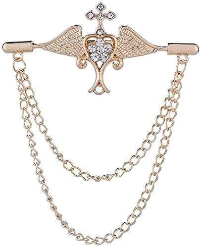 ENESEA Ladies Fancy Crystal Brosche, Retro -Metall -Engelsflügel mit Kettenbrosche Stecknadel for Anzug Abzeichen Schnalle Kragen Pins Schmuckzubehör (Farbe: Gold) (Color : Gold)