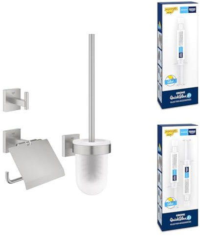 Bundle aus GROHE Start Cube - Accessoire Set 3-in-1, supersteel, 41123DC0 + GROHE QUICKFIX - Kleber für BadAccessoires A1, 41127000 + QuickGlue A2, 41128000