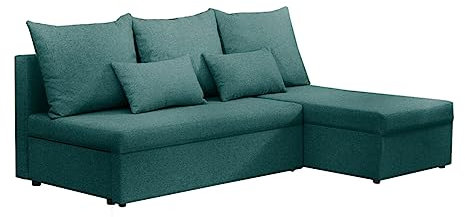 BROMARKT Ecksofa SERTA L-Form Schlafsofa Wohnlandschaft Links/Rechts Couch, Bettkasten,Schlaffunktion,viele Farbvarianten (Rechts, Rino 75 - Petrol, h80 x t141 x b200 cm)