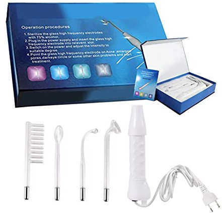 Appareil Haute Frequence Esthetique, baguette de thérapie cutanée haute fréquence avec tube peigne 4 pièces élimination des acariens traitement de l'acné machine faciale pour soins du visage