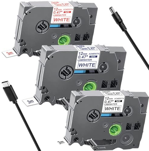 Acmerota Kompatibel für Brother TZe-FA231 TZe-FA3 TZe-FA3R 12 mm x 3 m, Textil-Schriftband Aufbügelband für Brother P-Touch 1000 1010 D400 1000 1280 E100 H100 H400L H105 H110,3 Pack