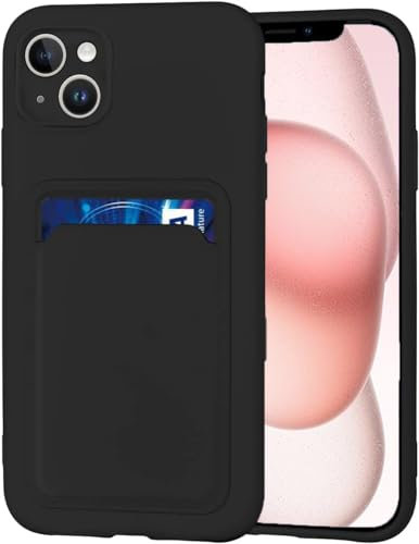 Case for iPhone 15, Liquid Silicon Back Card Holder Phone Case, Ultra Slim Soft TPU Shockproof Case with Card Slot, Card Holder Sleeve, Wallet Card for iPhone 15 (Black)