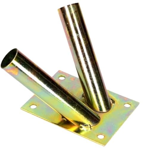 Double Flag Pole Holder - Wall Mounted Flag Pole Bracket, Galvanised (Gold), Rust and Weather Resistant, Heavy Duty Flagpole Mount for Home and Outdoor Use