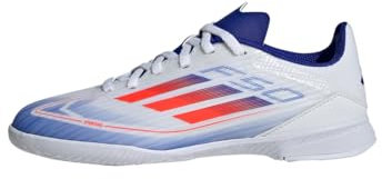adidas Unisex F50 League Football Boots Indoor Fußballschuhe, Cloud White/Solar Red/Lucid Blue, 33 EU