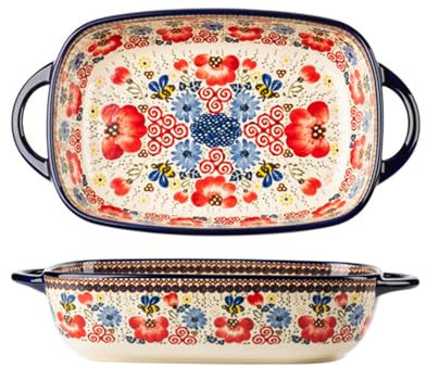 MoRfiL Disc de Cuisson de lasagnes de Style polonais, Lasagne rectangulaire forment céramique, Plats Vintage Forme de Four,1900ml