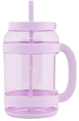 REDUCE WaterDay Bouteille d'eau anti-déversement en Tritan durable avec poignée de transport intégrée, paille anti-déversement et base assise douce, bourgeon lilas