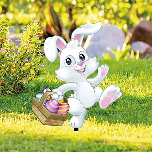 Gartenstecker Gartendeko Osterdeko Ostern Frühlingsdeko Acryl Osterei Zwerg Kaninchen Gartendeko Ostern Frühling Stecker Garten Dekoration Ostern Gartenstecker Deko Ostergeschenk (h-White, One Size)