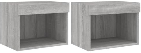 vidaXL Wand Nachttisch 2 STK., Schwebend Nachtschrank mit LED-Leuchten, Wandmontage Nachtkommode Nachtkonsole, Wandschrank Schlafzimmer, Grau Sonoma