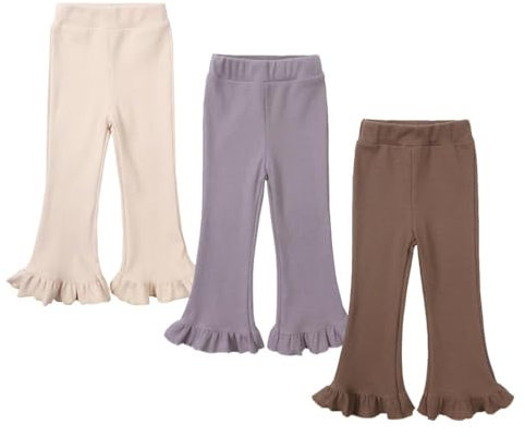 3 Pack Toddler Baby Girl Pants Ribbed Bell Bottom Flare Elastic Waist Leggings Trousers Pants with Ruffle Toddler Yoga Pants Cotton Baby Yoga Leggings Toddler Flare Pants Easter