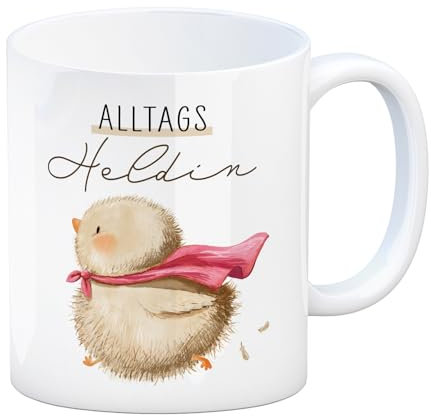 Küken Kaffeebecher mit Spruch Alltagsheldin Inspirierendes Geschenk für Freundin Kollegin Mutter Tasse Huhn Motiv verleiht Kraft im Unternehmen
