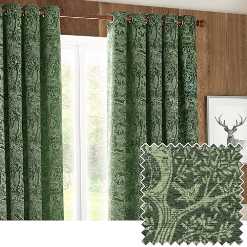 furn. Winter Woods Vorhänge mit Ösen, Chenille, Jacquard, 2 Paneele, Breite x Länge, 229 x 137 cm, Smaragd