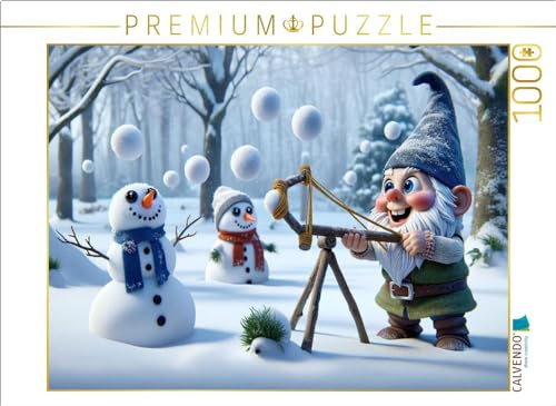 CALVENDO Puzzle Schelmische Winterfreuden: EIN Gartenzwergs Abenteuer im Schnee | 1000 Teile Lege-Größe 64 x 48 cm Foto-Puzzle für glückliche Stunden