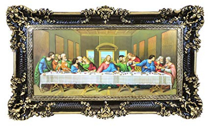 LIGUORO SHOP Bild des letzten Abendmahls von Leonardo Da Vinci, Reproduktion, gedruckt auf Banner, Leinwand mit Barockrahmen, 96 x 56 cm (Schwarz/Gold)