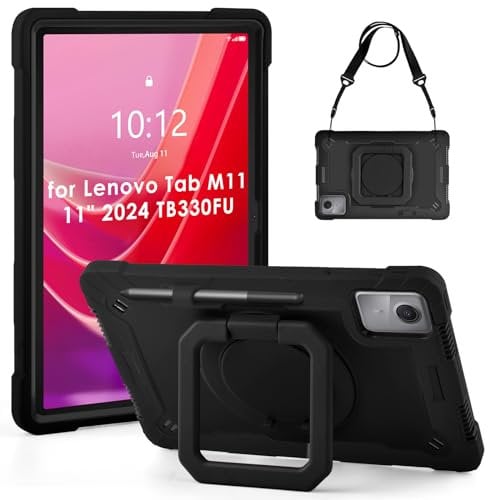 KATUMO Case for Lenovo Tablet M11 TB-330FU 2024 Shockproof Protective Cover 360° Rotatable Stand & Detachable Adjustable Shoulder Strap & Pencil Holder