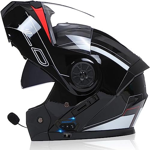ZHTBATE Casco Modulare Moto Bluetooth Integrato Casco Moto con Integrale Doppia Visiera Specchio Risposta Automatica Casco Integrale Scooter Face Racing Certificazione ECE