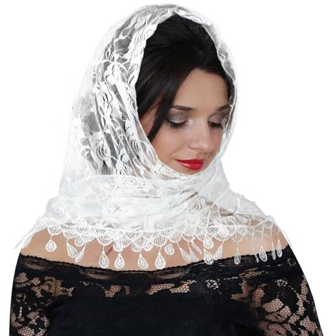 Sibba Dreiecksschleier Spitze Kopfbedeckung Kapellenschal Stickerei Kopfbedeckung Anmut Brautschleier Eleganz Tüll Blumen-Haarschmuck passend für Party Geburtstag Hochzeit Maskerade(Weiß)