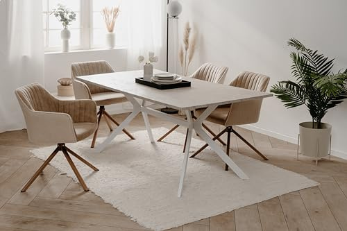 finori Onex 81A Esstisch, Metall, Sandstein/weiß, Maß: B x H x T ca. 180 x 75 x 90 cm