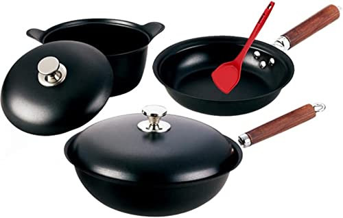 Sartén De Hierro Sartén Olla De Cocina para El Hogar Estufa De Gas Adecuada para Juego De Olla Antiadherente Juego De Tres Piezas (Color: Negro Tamaño
