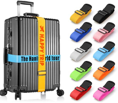 Personalisierte Koffergurt mit Namen, 4 Stück Kofferband Gurt Set, Bunt Auffällig Koffergürtel, Gepäckband Identifikation für Große und Kleine Koffer, Verstellbare Kofferbänder mit Kunststoffschnallen