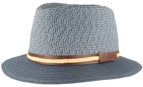 Strohhut Bogart Traveller Sommerhut Sonnenhut aus 100% Papier knautschbar mit Garnitur Hut Besonders Leicht Blau meliert S