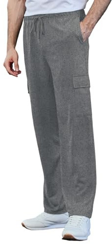 PINSPARK Cargohose Herren Sport Hose Lang Leichte Männer Sweatpants Jogger unten offen Yogahose Sweathose Trainingshose mit Cargo Taschen Kordelzug Dunkelgrau XL